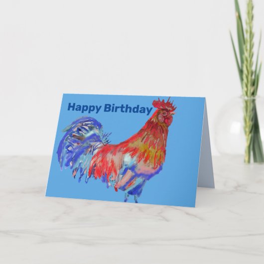 Rode blauwe rooster Waterverf Man Birthday Kaart (Voorkant)