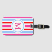 Rode Blauwe Roze Suikerstrepen Monogram Bagagelabel (Voorkant (horizontaal))