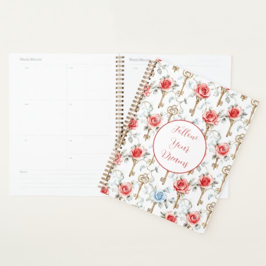 Rode Blauwe Rozen Gouden Sleutels Planner (Display)