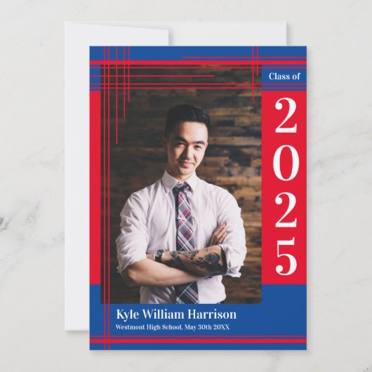 Rode Blauwe School Kleur Afstuderen Foto geplakt Kaart (Voorkant)