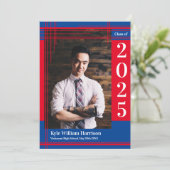 Rode Blauwe School Kleur Afstuderen Foto geplakt Kaart (Staand voorkant)