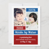 Rode Blauwe Schoolkleuren dan en nu Afstuderen Kaart (Voorkant)