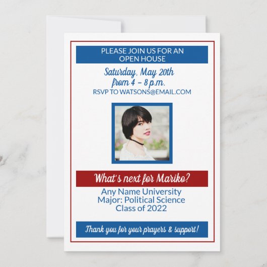 Rode Blauwe Schoolkleuren dan en nu Afstuderen Kaart (Achterkant)