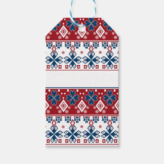 Rode blauwe sierbloem cadeaulabel (Voorkant)