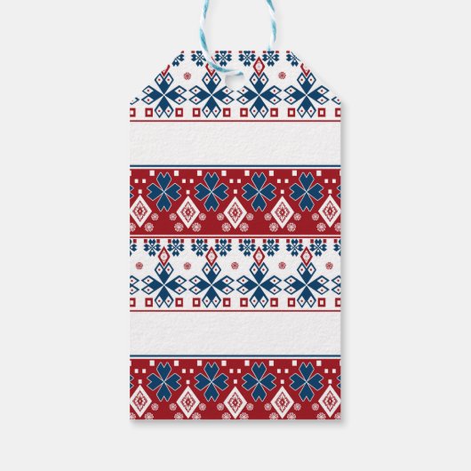 Rode blauwe sierbloem cadeaulabel (Achterkant)