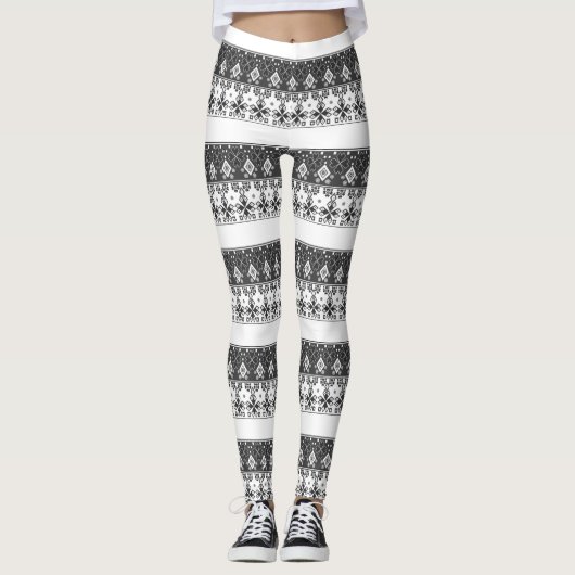 Rode blauwe sierbloem leggings (Voorkant)