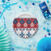 Rode blauwe sierbloem papieren bordje (Feest)