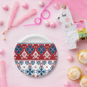 Rode blauwe sierbloem papieren bordje (Feest)