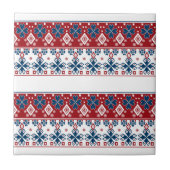 Rode blauwe sierbloem tegeltje (Voorkant)