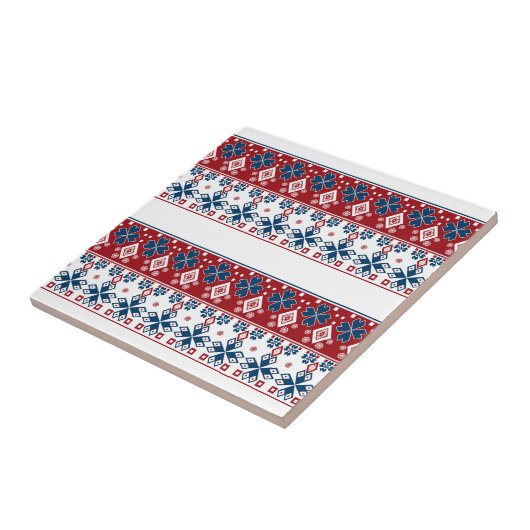 Rode blauwe sierbloem tegeltje (Zijkant)