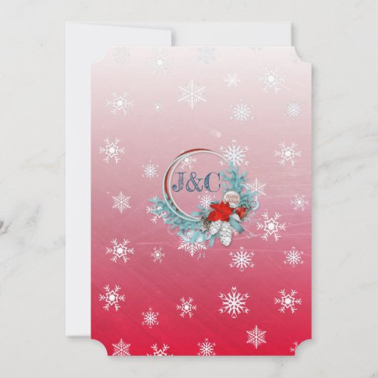 Rode Blauwe Sneeuwvlok Kerstmis Uitnodiging (Achterkant)