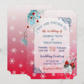 Rode Blauwe Sneeuwvlok Kerstmis Uitnodiging (Voorkant / Achterkant)