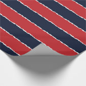 Rode Blauwe Strepen Grappige Faux gescheurde Kerst Cadeaupapier (Hoek)