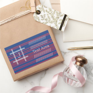  rode blauwe strepen Modern Monogram Rechthoekige Sticker