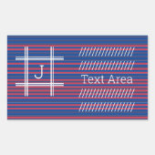  rode blauwe strepen Modern Monogram Rechthoekige Sticker (Voorkant)