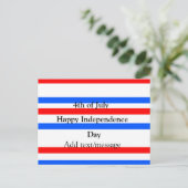 Rode blauwe strepen onafhankelijkheidsdag 4 juli briefkaart (Staand voorkant)
