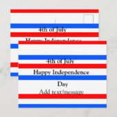 Rode blauwe strepen onafhankelijkheidsdag 4 juli briefkaart (Voorkant / Achterkant)