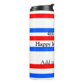 Rode blauwe strepen onafhankelijkheidsdag 4 juli thermosbeker (Gedraaid links)