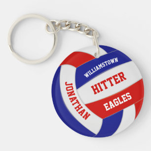 rode blauwe teamkleuren gepersonaliseerd volleybal sleutelhanger