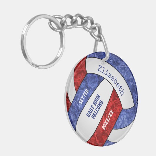 rode blauwe teamkleuren gepersonaliseerd volleybal sleutelhanger (Voorkant Links)
