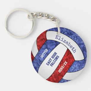 rode blauwe teamkleuren gepersonaliseerd volleybal sleutelhanger