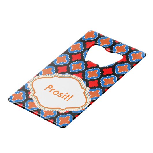 Rode blauwe Tegel Creditkaart Flessenopener (Voorkant Gekanteld)