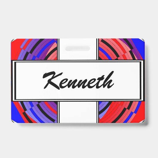 Rode & Blauwe Teller Spiraal van Kenneth Yoncich Badge (Voorzijde)