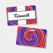 Rode & Blauwe Teller Spiraal van Kenneth Yoncich Badge (Voor- en achterkant)