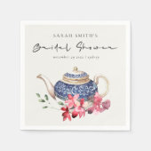 Rode Blauwe Theepot Florale Bruiloft Thee Feestje Servet (Voorkant)