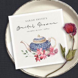 Rode blauwe theepot Vrijgezellenfeest Tea Party Servet