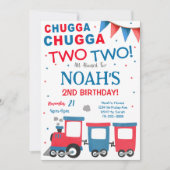 Rode Blauwe Trein 2e Verjaardag Uitnodiging (Voorkant)