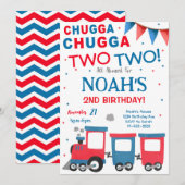 Rode Blauwe Trein 2e Verjaardag Uitnodiging (Voorkant / Achterkant)