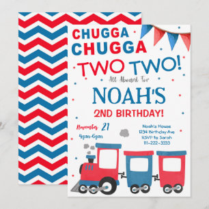 Rode Blauwe Trein 2e Verjaardag Uitnodiging