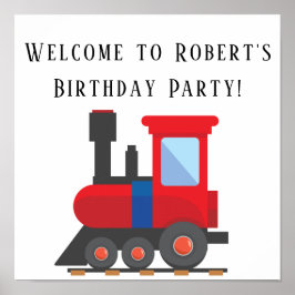 Rode Blauwe Trein Verjaardagsfeest Vierkant Poster