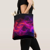 Rode + Blauwe Vlammen op een Ruime Zwarte Tote Bag (Dichtbij)