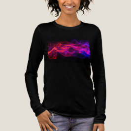 Rode + Blauwe Vlammen op een Zwarte Lange Mouwen W Tri-Blend Shirt