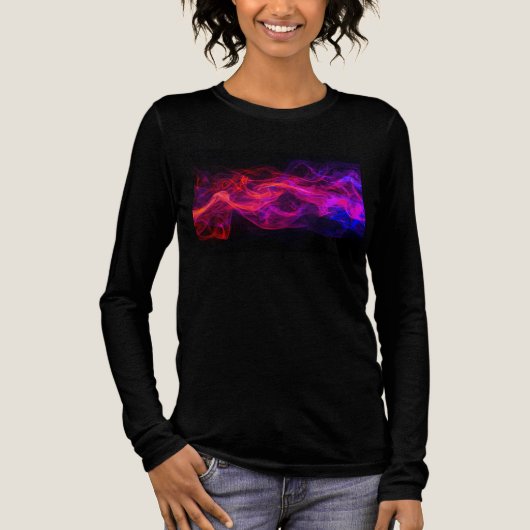Rode + Blauwe Vlammen op een Zwarte Lange Mouwen W Tri-Blend Shirt (Voorkant)