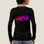 Rode + Blauwe Vlammen op een Zwarte Lange Mouwen W Tri-Blend Shirt (Achterkant)
