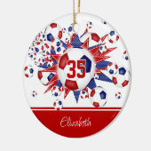 Rode blauwe voetballen sterren keepsake keramisch ornament (Links)