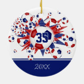 Rode blauwe voetballen sterren keepsake keramisch ornament (Achterkant)