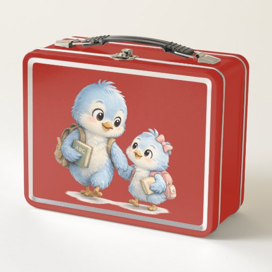 Rode Blauwe Vogel Broers en Zusters Lunchbox (Voorkant)
