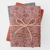  rode blauwe vogel en Anemone Morris Pattern Inpakpapier Vel (In situ)