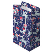 Rode blauwe vogels en herenkerstcadeautas klein cadeauzakje (Voorkant Gekanteld)