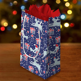 Rode blauwe vogels & rendieren Kerstcadeauttas Klein Cadeauzakje