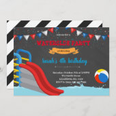 Rode blauwe waterslide-uitnodiging feestdagenkaart (Voorkant / Achterkant)