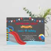 Rode blauwe waterslide-uitnodiging feestdagenkaart (Staand voorkant)