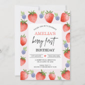 Rode Blauwe Waterverf Berry Sweet Eerste Verjaarda Kaart (Voorkant)