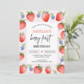 Rode Blauwe Waterverf Berry Sweet Eerste Verjaarda Kaart (Staand voorkant)