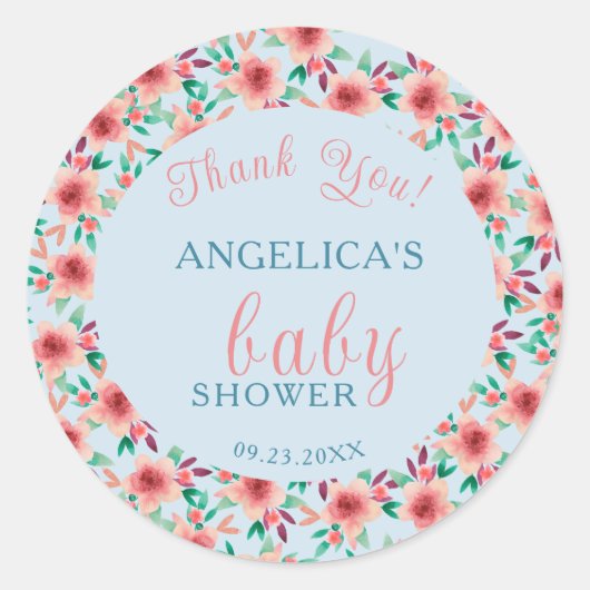  Rode Blauwe Waterverf Boho Floral Baby shower Ronde Sticker (Voorkant)