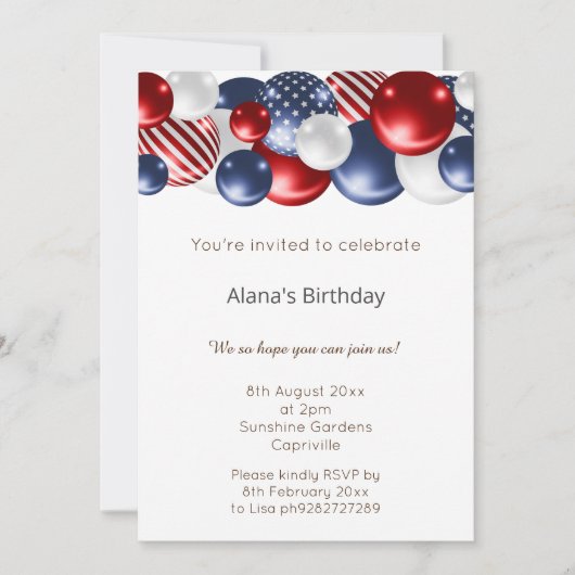 RODE BLAUWE WITTE PATRIOTISCHE GESRIPTE BALLOON BI KAART (Voorkant)